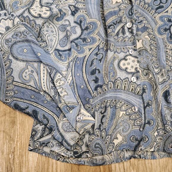 Vtg Paisley Print Semi Sheer Blouse Womens 10P Blue Y2K Fairy Preppy Alfred Dunn - Picture 4 of 9